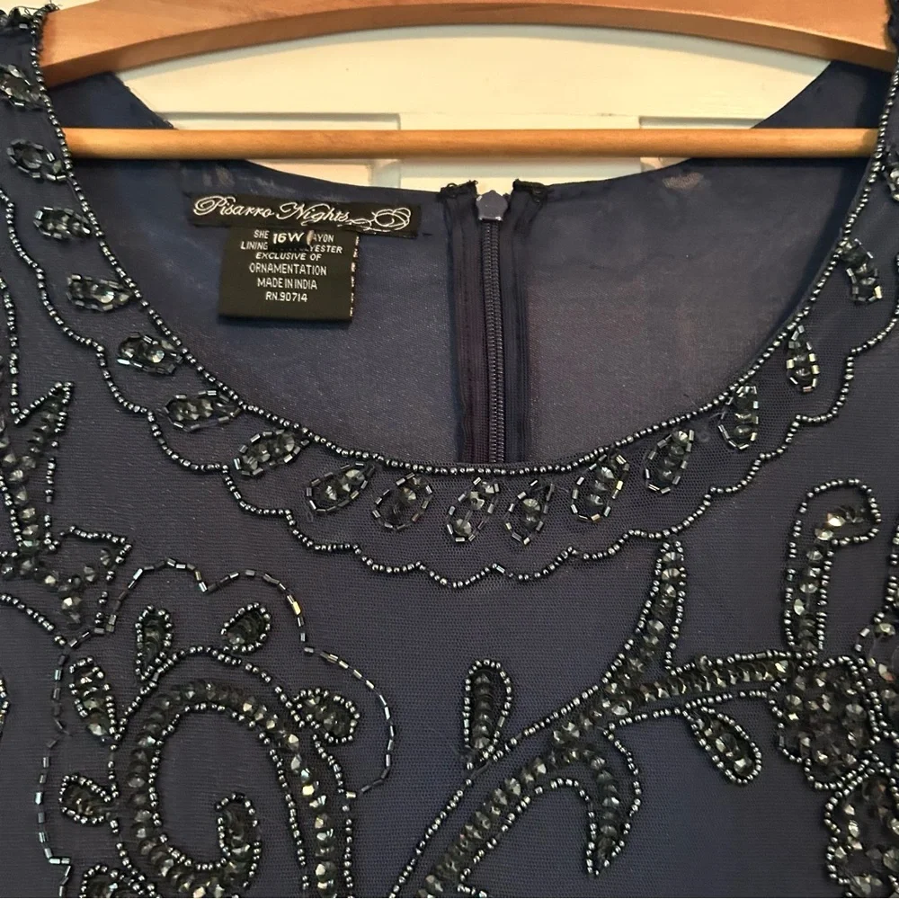 Pisarro Nights Blue Sequin Embellished Long Sleeve Gown - Picture 3 of 6